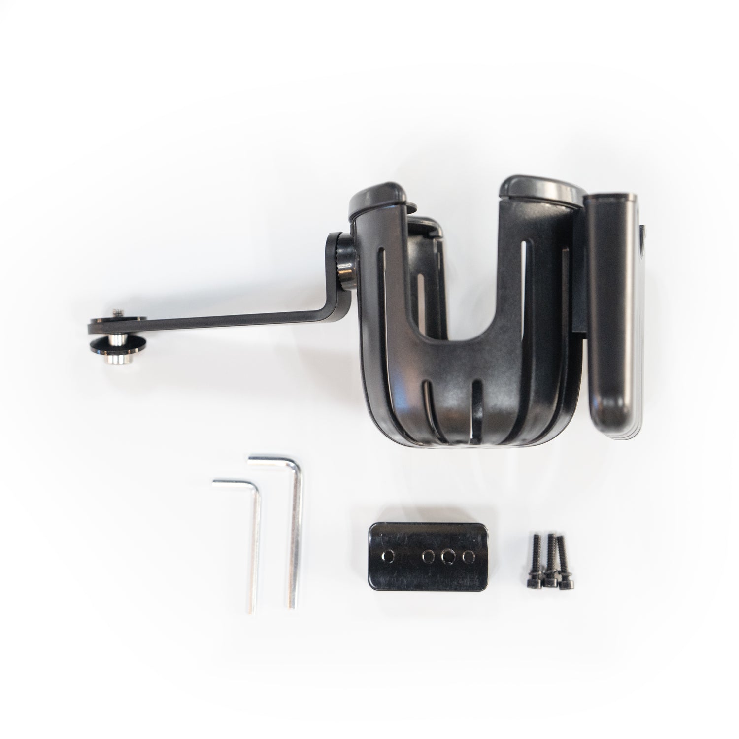 Armrest-mounted cup holder for wheelchair