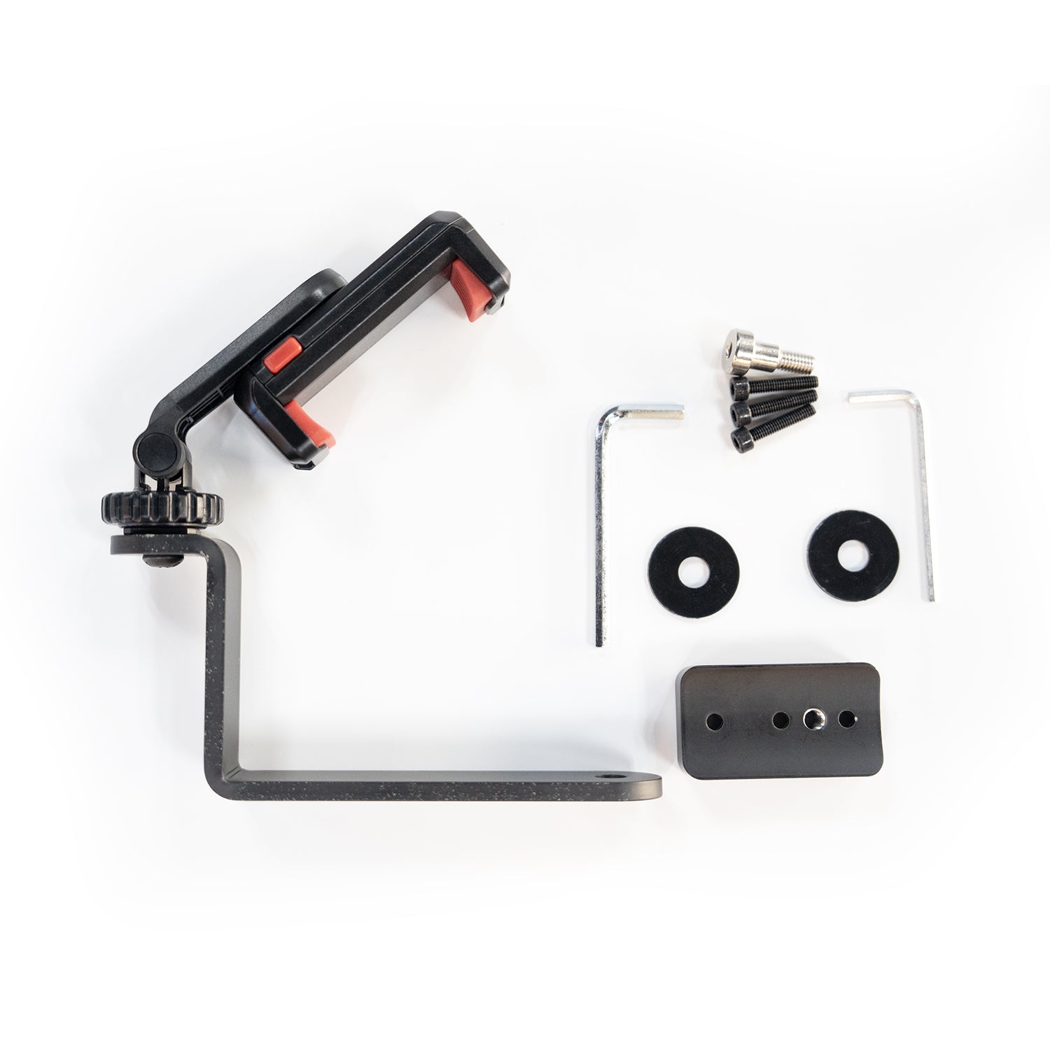 Armrest phone holder kit with mounting hardware