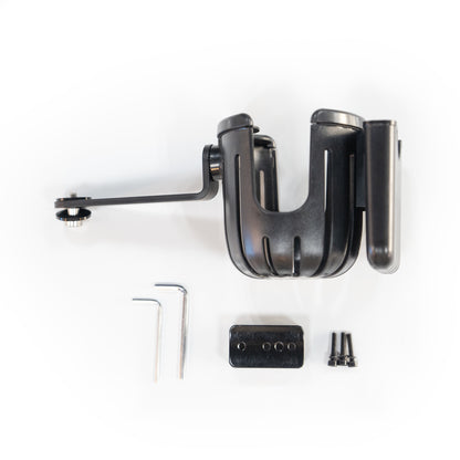 Armrest-mounted cup holder for wheelchair