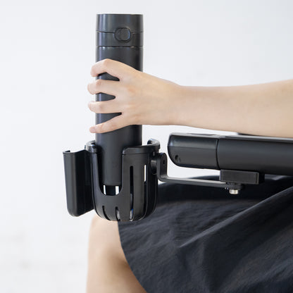 Wheelchair drink holder with mounting hardware
